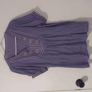 Purple Embroidered Short Sleeve Tunic